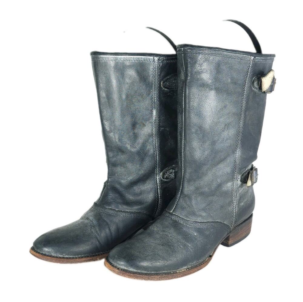 Freebird by Steven Women's Iland US8 Black Distressed Leather Slouch Biker Boots